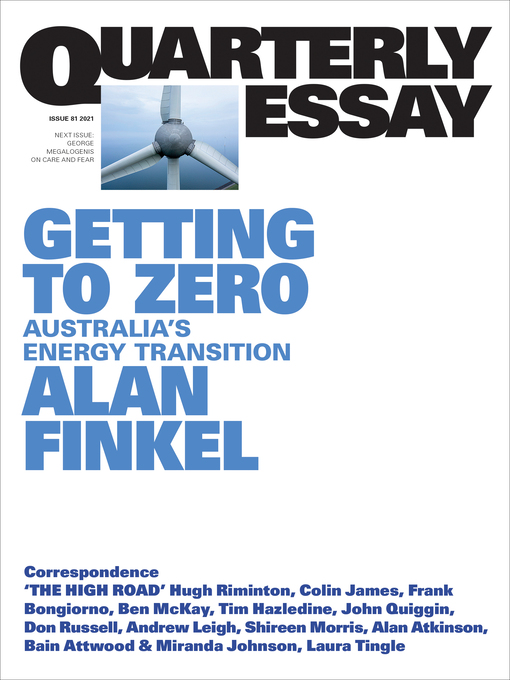 Title details for Quarterly Essay 81 Getting to Zero by Alan Finkel - Available
